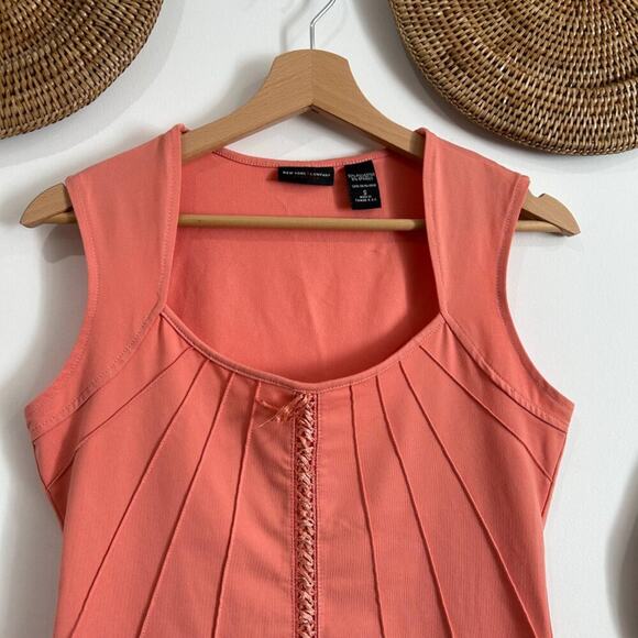 Vintage Y2K 2000s New York & Co Pink Lace Up Tie Stretch Knit Tank Top Small - Picture 4 of 7